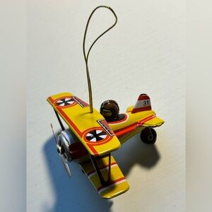 VINTAGE FOKKER BIPLANE AIRPLANE PLANE TIN CHRISTMAS ORNAMENT 3.5" POP TOP